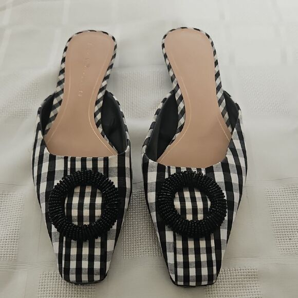 Black and White Checkered Women's Mules - Picture 1 of 16